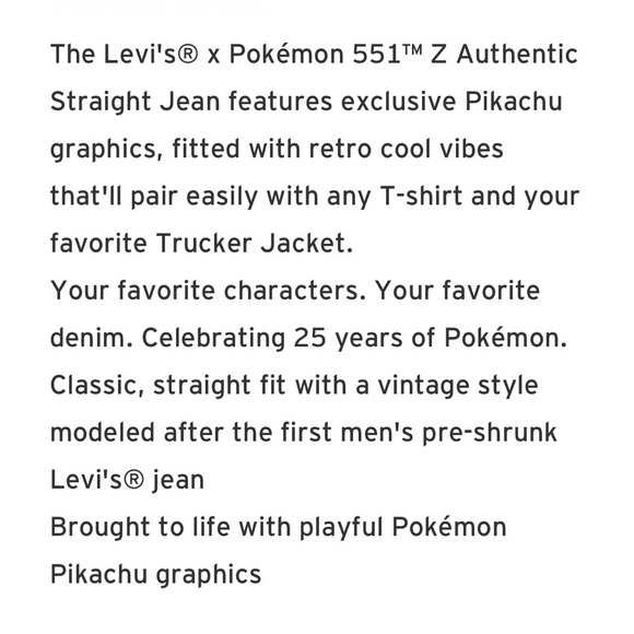 NWOT Levi’s x Pokémon 551 Z Straight - Picture 13 of 16